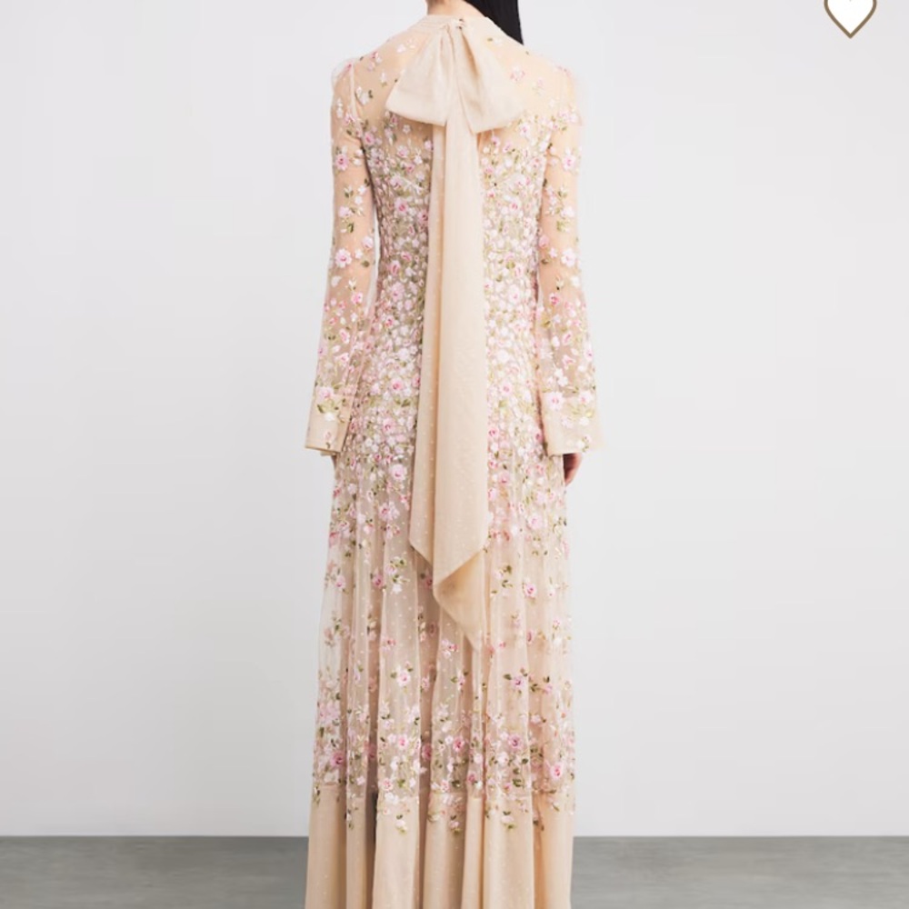 Needle & Thread Size 4 Sylvia Rose Long Sleeve Ankle Maxi Gown in Champagne - Picture 2 of 8